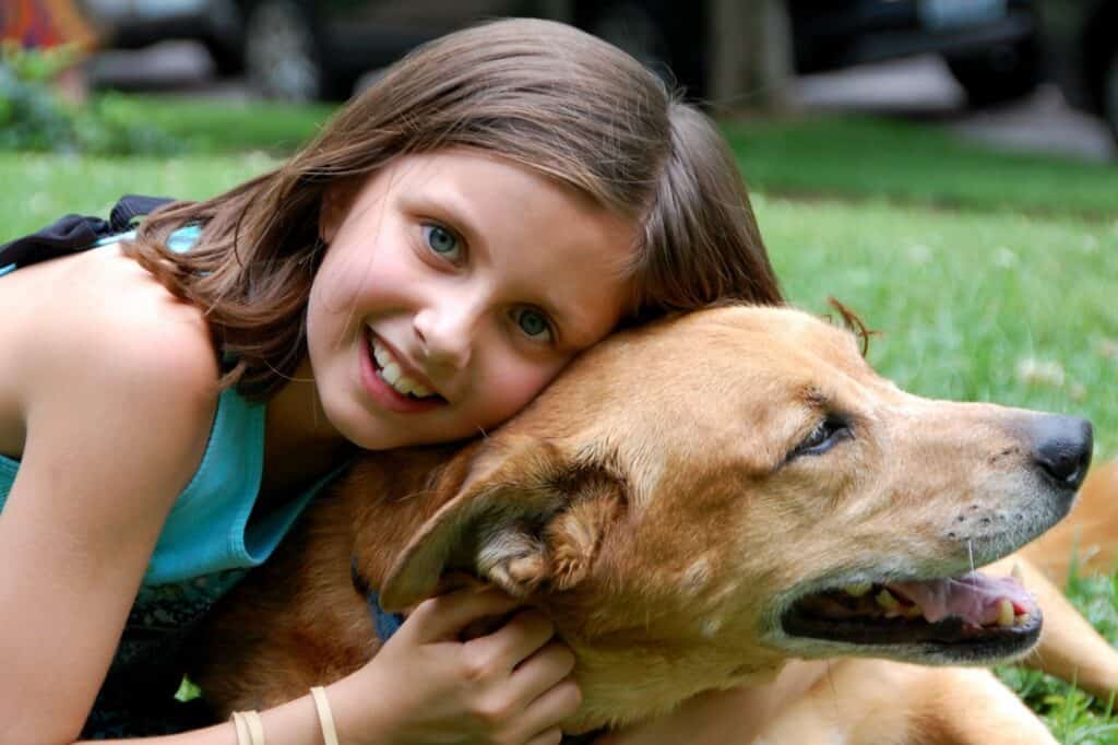 girl with guard dog