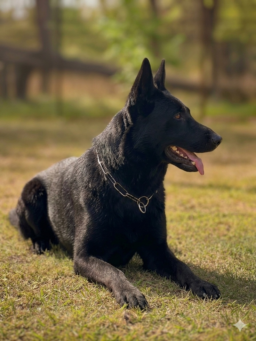 Pike protection dog facing left