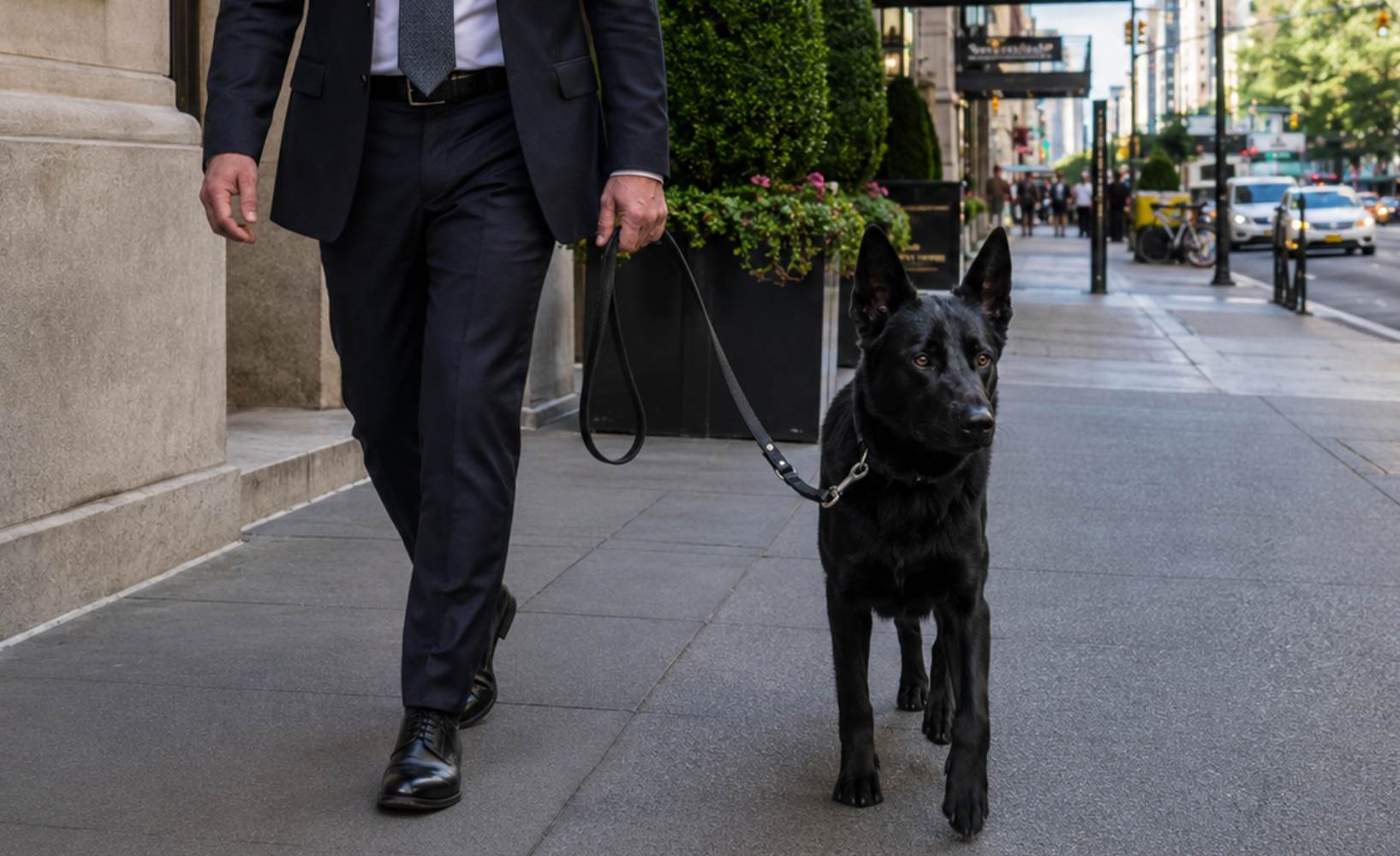 Business executive with a trained protection dog from Scott's K9.