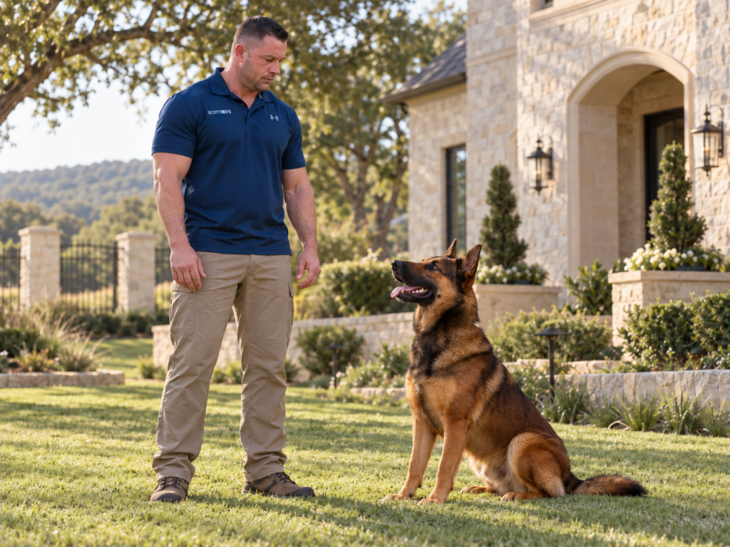 Steve Scott training a German Shepherd personal protection dog.